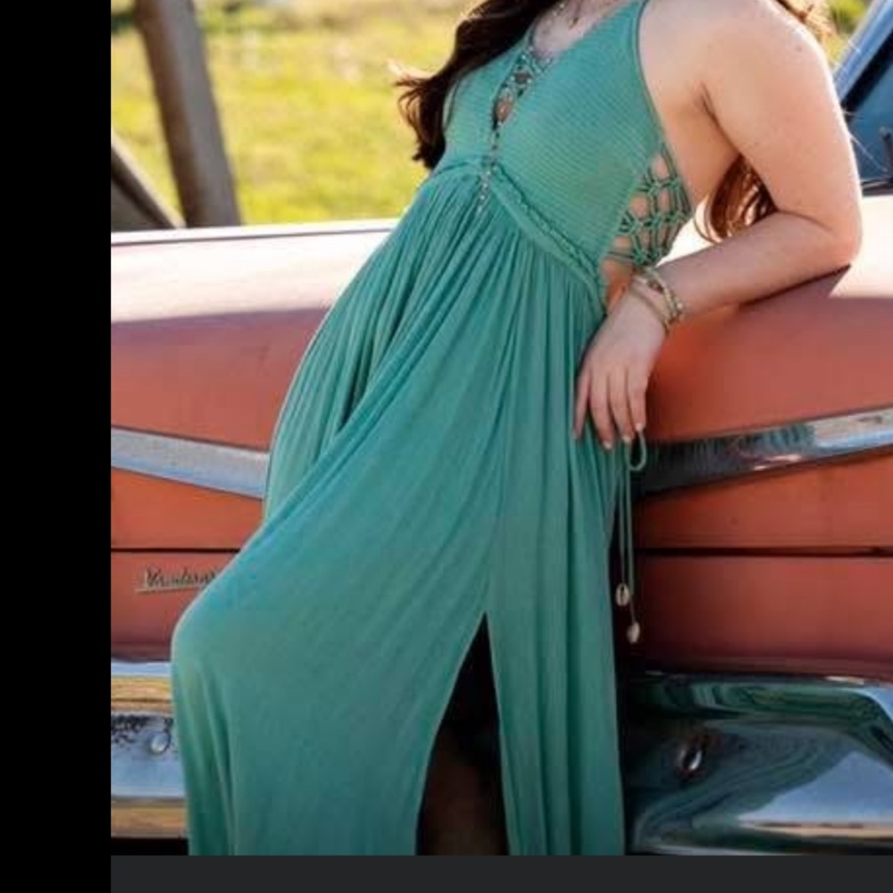 Teal soft green Free People flowy, beachy, boho cottage core dress sz Small